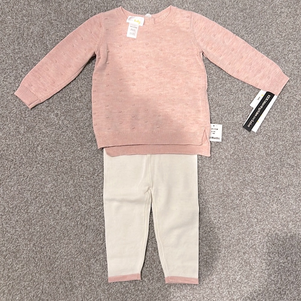 NWT Pink and off white sweater and pant set for 6-9 month baby